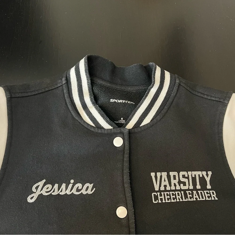 Sport-Tek Varsity Cheerleading jacket, cotton blend, snap closure, sz S